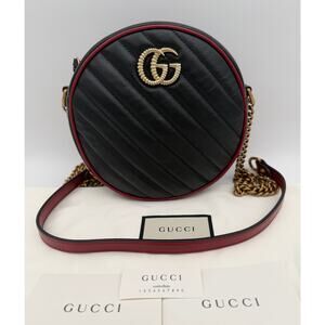 GUCCI BLACK RED LEATHER CHEVRON ROUND CIRCLE CROSSBODY BAG PURSE AUTHENTIC!
